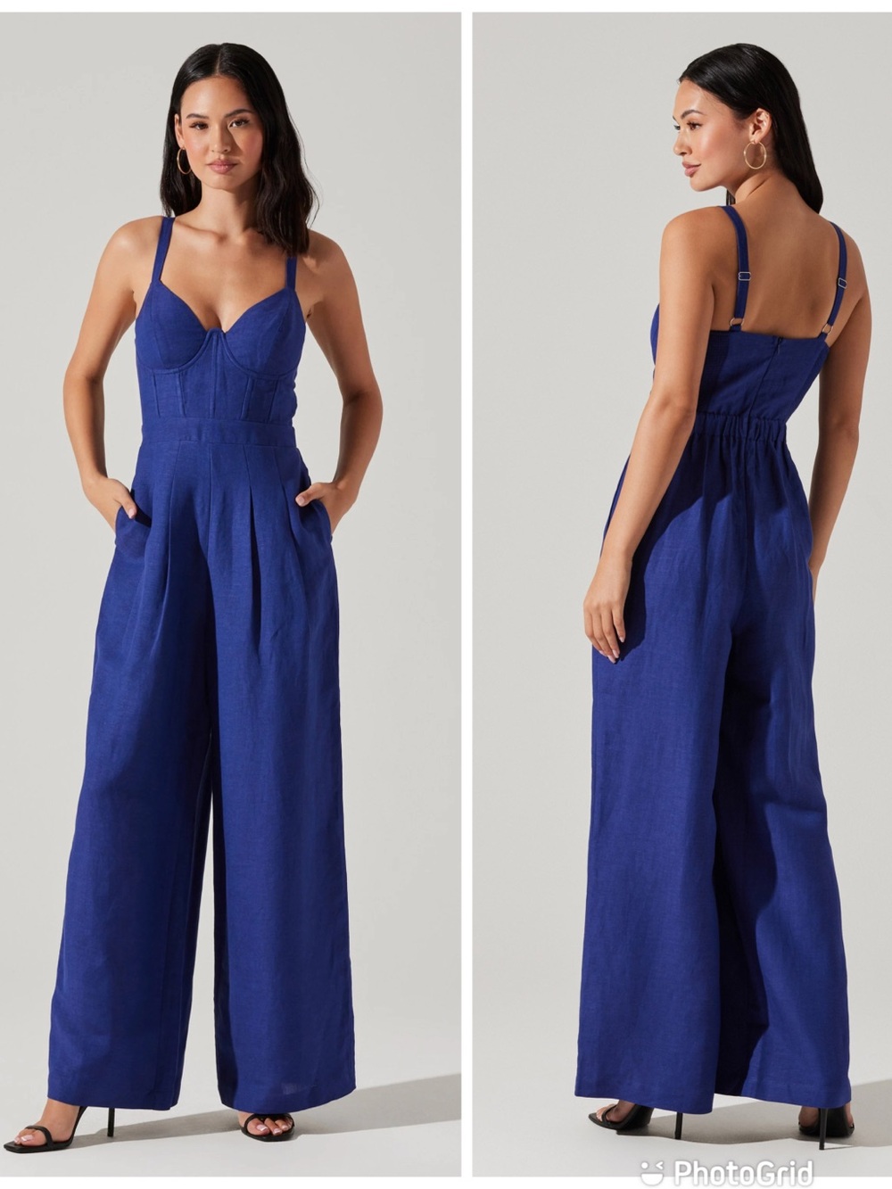ASTR the Label Caspar Blue Wide Leg Jumpsuit Medium Linen Blend Corset Summer - Picture 2 of 15